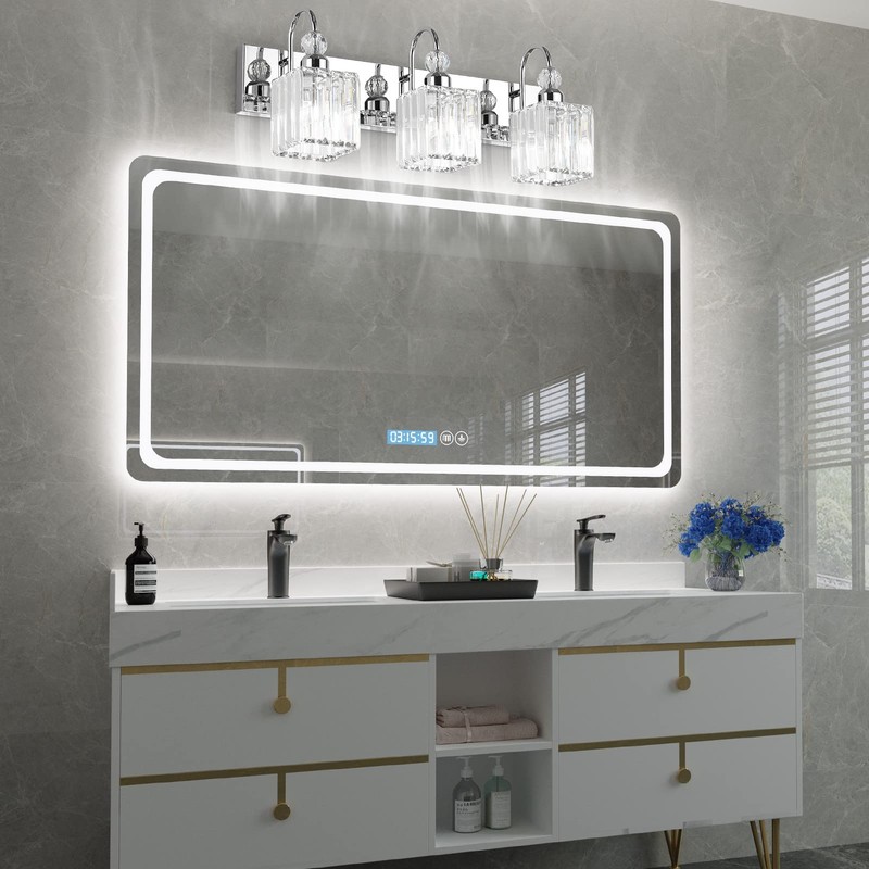 Ralbay Chrome Crystal Bathroom Vanity Light - 3-Lights, 24" Modern