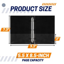 6-Pack Black PP Mini Binders for 5.5" x 8.5" Paper, 1 Inch Round Ring Metal - Durable Polypropylene, Compact Design, Perfect for Organizing Half-Letter Documents, Overall Flat Size 16.5" x 9.33"