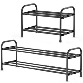 INSMART 2-Tier Expandable Shoe Rack:Stackable and Adjustable Shoes Organizer Storage Shelf, Sturdy and Durable Metal Structure Free Standing Shoe Rack for Closet Entryway Doorway