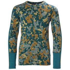 Helly Hansen Unisex Children's Jr Graphic Lifa Merino Set Base Layer Bottom, 453 Dark Creek Splash Camo Aop
