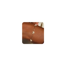 FUNEIA Dainty Silver Gold Bracelets for Women Trendy Non Tarnish 14K Gold Plated Waterproof Diamond Bracelets Cute Stackable Heart Butterfly Clover Cross Evil Eye Charm Bracelet Stack Jewelry Gifts