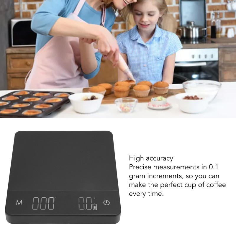 Digital Coffee Scale with Timer USB Rechargeable 0.1g High Accuracy