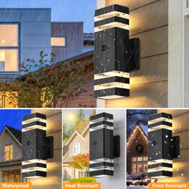 DASTOR Motion Sensor Outdoor Wall Lights 2 Pack, Dusk to Dawn Outdoor Lighting, 2-Layer Exterior Porch Light Fixtures, Up and Down Outside Lights for House Garage