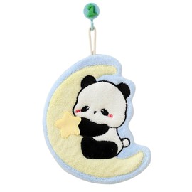 YECCNA Hand Towel, Cute Towel, Animal Towel with Loop, For Cats, Dogs, Pandas, Girls, Women, Kitchen, Bathroom, Gift, Plush Toy, For Babies, Kids, Kindergarten, Absorbent, Quick Drying (Panda on the