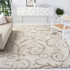 Safavieh Florida Shag Collection SG455 Scrolling Vine Graceful Swirl Textured 1.2-inch Thick Area Rug, 6' x 9', Cream / Beige