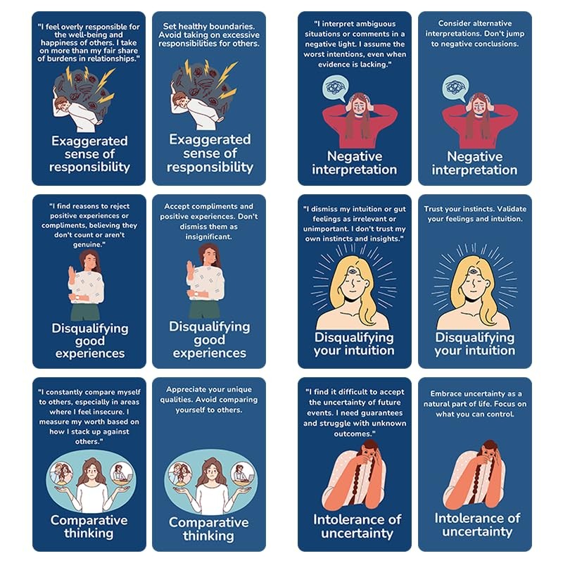 Cognitive Distortion Flashcards, 50 Cards for Mental Health and Thought