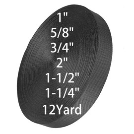 ADALT LION Nylon Webbing 5/8" 3/4" 1" 1-1/4" 1-1/2" 2" Wide, Heavyweight Webbing Strap 1 Inch 12 Yard, Nylon Straps for Indoor or Outdoor DIY Gear Repair, Pet Collars, Crafts (Black, 1"-12Yard)