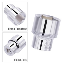 FOCMKEAS 24mm(15/16") Shallow Socket, 3/8 Inch Drive, 6-Point, Metric, Heat Treated CR-V Steel Short Sockets, Full Polishing, 1.3 Inch Length
