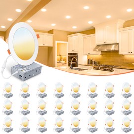 VOLISUN 24 Pack 6 inch Recessed Lighting, 5CCT Ultra-Thin LED Recessed Light with Junction Box, 2700K-5000K Selectable, 1080Lumen Dimmable Canless Wafer Downlight, LED Ceiling Light ETL Certificated