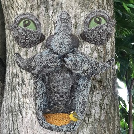 Aflowa Tree Face Hugger Bird Feeder Garden Peeker Yard Art Decoration Outdoor Sculpture