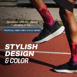 Outway Pine Crew Socks, Moisture-Wicking Athletic Calf Socks with Arch Support for Men and Women, Colorful Design, Size S/M