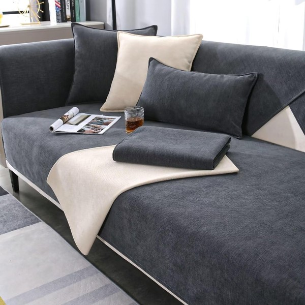 Soft Chenille Sofa Cover 1 2 3 Seater, Non-Slip Sofa Slipcovers for Corner L Shape, Funny Fuzzy Sofa Cover, Thick Textured Sofa Cushion Covers Furniture Protector (Dark Gray,70x70cm)