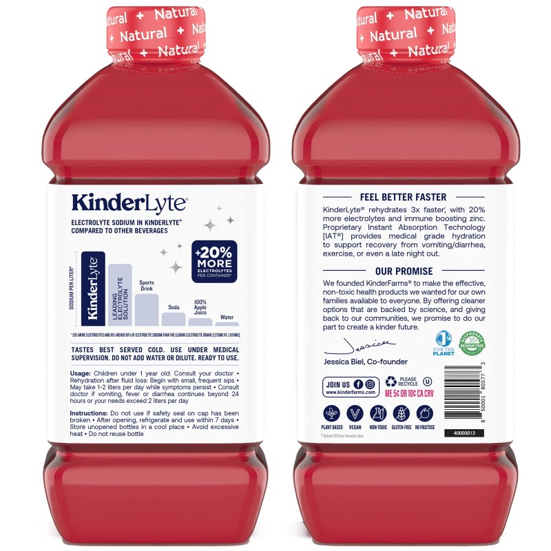 KinderLyte Natural Oral Electrolyte Solution Bottle, Strawberry Punch 33.8 fl