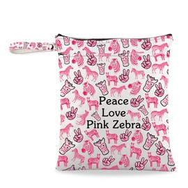 JXGZSO Cute Pink Zebra Makeup Bag Zebra Items For Zebra Lovers Peace Love Pink Zebra Print Cosmetic Bag Animal Lover Gift