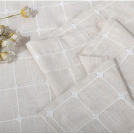 Shunjie.Home Farmhouse Valances for Windows Boho Linen Plaid Curtain Valances, Plaid Window Valance for Kitchen Bedroom Bathroom Living Room(1,Beige, 54" x 18")