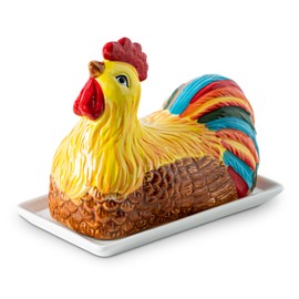 Chicken Butter Dish With Lid For Countertop Colorful Ceramic Butter Container Covered Butter Dish White Butter Tray Cute Butter Keeper Elegant Butterdish Mantequillera Con Tapa