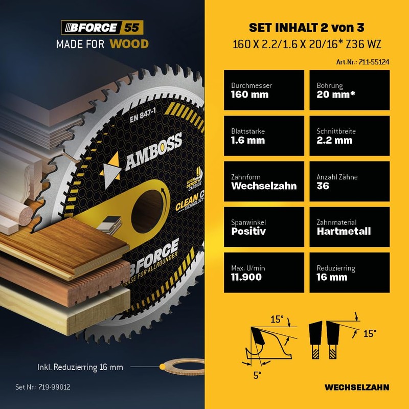 Diameter 160 x 20 hand circular saw blade set suitable