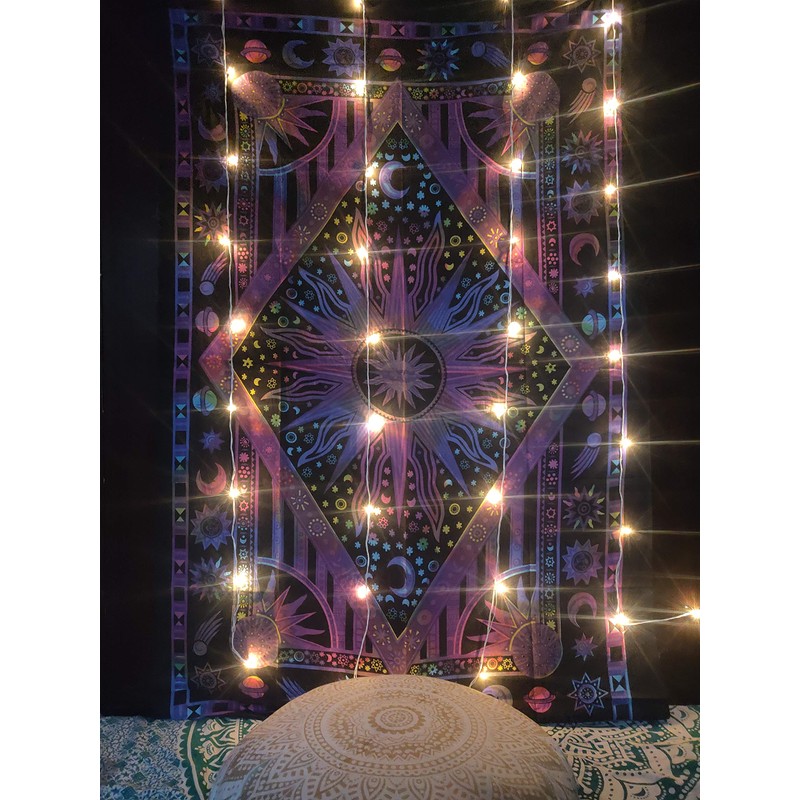 ICC Purple Burning Sun Tie Dye Tapestry Celestial Sun Moon