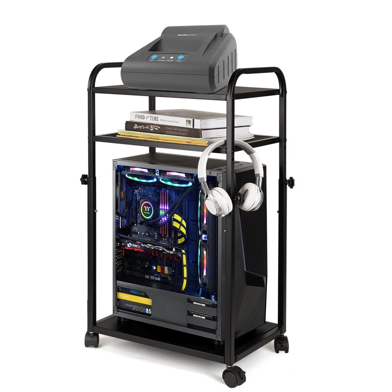 Bfttlity Height Adjustable Computer Tower Stand, PC Stand 3-Tier Mobile