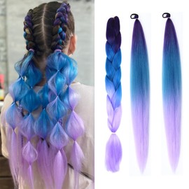 Lbsiwi Colored Hair Extensions for Kids Ponytail Extension with Colorful Tinsel Ponytail Extension Braids Crazy Hair Day (Purple Lake Blue Light Purple, Packs of 3)