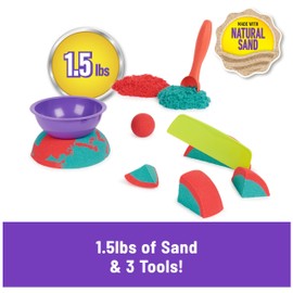Kinetic Sand Mold n’ Flow with 1.5lbs Red & Teal Play Sand, 3 Tools, Sensory Toys for Kids Ages 3 and up