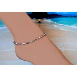 Shells by Patty .925 Sterling Silver Bead & Peacock Freshwater Pearl Anklet 9 to 10 inches