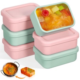 Teenyyou 6 Packs Silicone Soup Freezer Molds with Lid Silicone Soup Freezer Trays Rectangle Reusable Food Preserving Tray Freezing Sauces Stews(Pink, Sage Green,250 ml)