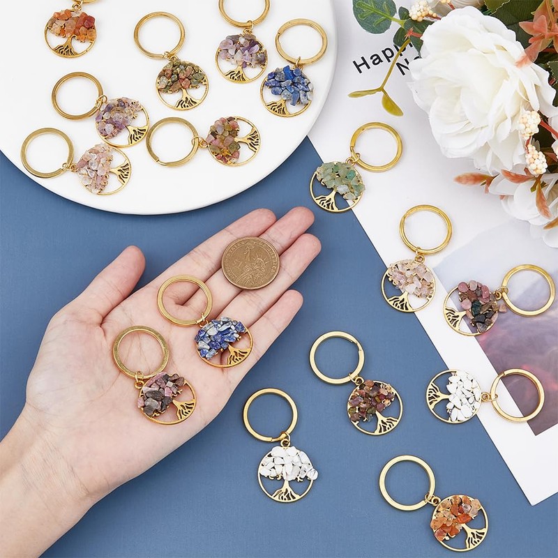 [SUPERFINDINGS] Natural Stone Tree Keychain Mix Chip Keychain Tree Keychain