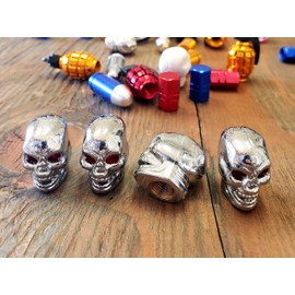 Kustom Kapz Four Pack Chrome Skull Tire Valve Cap Automobile Motorcycle ATV Compatible with Harley Truck Hotrod Cycle Trailer rv