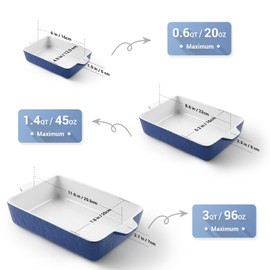 Krokori Casserole Dishes for Oven, Ceramic Baking Dishes, Lasagna Pan with Handles, Porcelain Baking Pan Deep, Bakeware for Baking, Cooking, Wedding Gift, Set of 3 (11.6" x 7.8", Dark Blue)