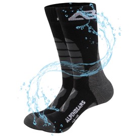 Alpen Bears Waterproof Hiking Socks 1-Pair - Wool Socks for Men, Women & Kids - Warm, Moisture-Wicking, Anti-Blister Trekking Socks (1 pair Black, 6-9)