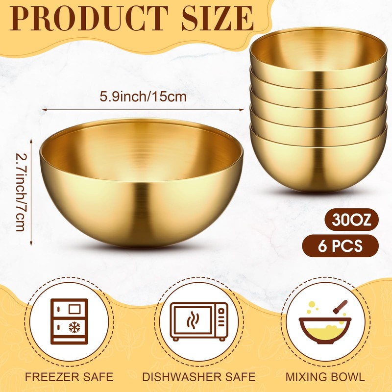 Nuogo 6 Pcs Gold Mixing Bowls Stainless Steel Mixing Bowl