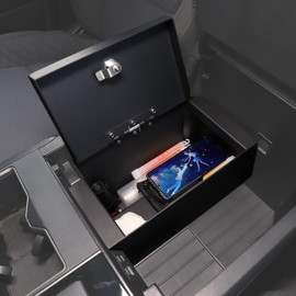 Car Center Console Lock Safe Box Armrest Storage Compatible with Toyota Tundra 2022-2025 Center Console Lock Box Armrest Security Organizer Tray Vault with 3 Digit Combo Password Insert Accessories