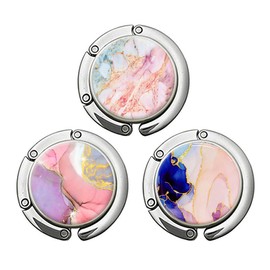 BOTRINUO Foldable Purse Hook for Table, Purse Hangers for Table, Handbag Storage Folding Decor Table Hook, Women's Bag Handbag Hanger Holder (Marble Pink H)