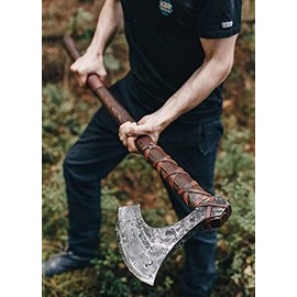 VIKING HOUSE Axes Handmade Viking Axe Hatchet Norse Axe- 40" Long Two-Handed Berserker Axe Forged Axe - Bearded Axe - with Sheath(AB-001)