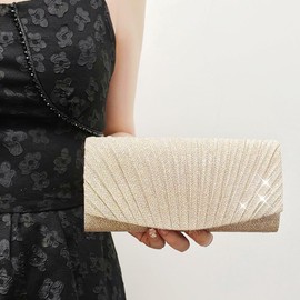 RPAEOY Clutch Women's Pleated Evening Bag Removable Chain Bag Fashionable Handbag Wedding Leisure Date Wedding Cocktail Party Dance Party Birthday Party Gift, black