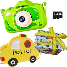 Popoma (64 GB Poshuette) Kids Camera Toy for Children, Game Functions, Music Player, 8x Zoom, Hiragana Instruction Manual Included, Dinosaur, Boy Gift, Popoma (02. Wrapping, Yellow)