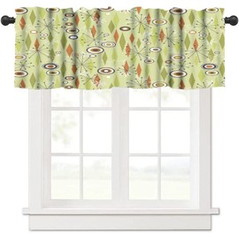 KANEPE - Cortina de cenefas de mediados de siglo para cocina, café, fondo verde clásico, atómico, abstracto, para tratamiento de ventana, cortinas cortas, con bolsillo para barra de comedor