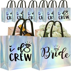 CUTERUI GIFTED 8 Pieces Iridescent I Do Crew and Bride Non-Woven Gift Bags for Bridesmaid Gifts,Bridal Party Gifts,Bachelorette Party Favors,Wedding Party Gifts
