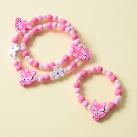 Meet-shop Wooden Children's Jewellery Set, Fox Friendship Bracelet, Fox Beads, Necklace and Bracelet, Gift for Girls, Birthday Party, Dress Up Costume Accessory