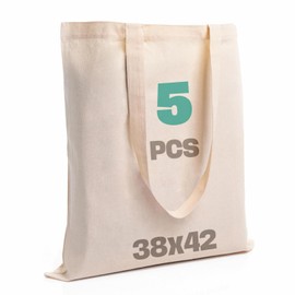 SCANDBAGS Fabric Painting Bag - 5 | 10 | 25 Pack - Eco Material - Long Handles - Fabric Bag Blank - Cotton Bag - Laundry Bag - Tote Bag - Gift Bag, Natural (Beige)