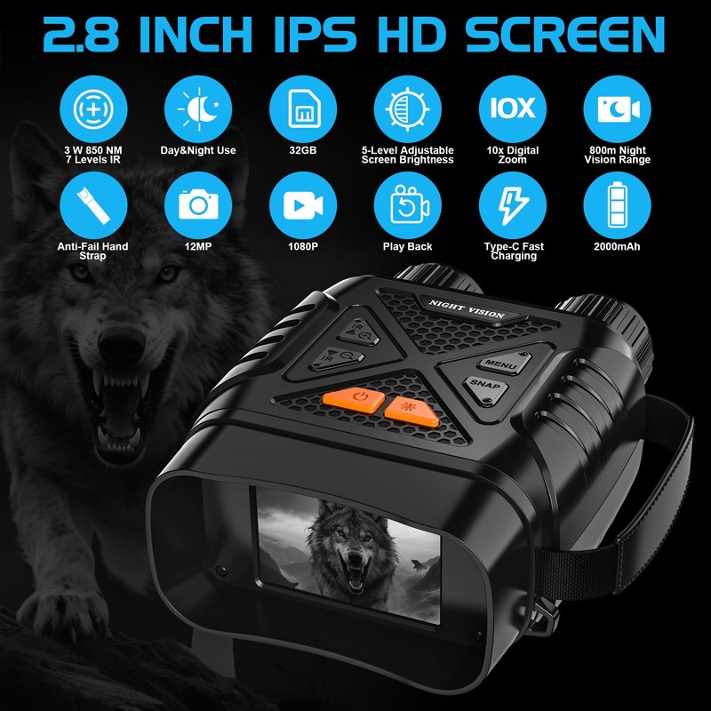 Night Vision Device, 10x Digital Zoom and 7-Level Infrared, 2.8