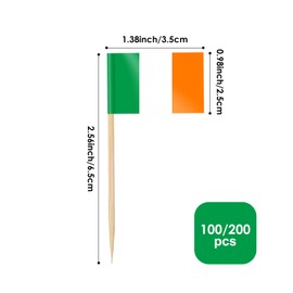 AhfuLife Irish Flag Toothpick for St. Patrick's Day Decorations, 200 Pcs Ireland Flags Cupcake Toppers, Mini Irish Flag Cocktail Picks for Irish Party Supplies, Ireland Festival Decorations