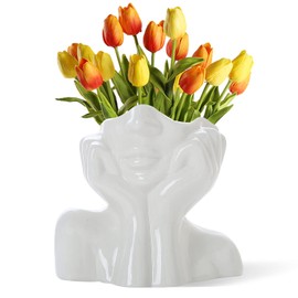 CEMABT Face Vase, Flower Vase, Desk Decor, Ceramic Body Vase, Female Shape, Ideal Shelf, Modern Farmhouse Table, Small Cute Bookcase, Half Face (Style-C)