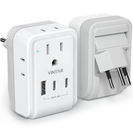 1 Pack Brazil Power Adapter, VINTAR Foldable US to Brazil Travel Adaptor with 4 American Outlets 3 USB Ports(2 USB C), 7 in 1 Type N Plug Adapter for USA to Brazilian Brazil