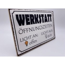 High Quality Wooden Sign 18 x 12 x 1 cm Workshop Opening Times - Licht an offen - Licht aus Dicht. DekoNo7