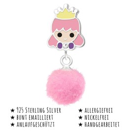 Monkimau Girls' Earrings Princess Stud Earrings Made of 925 Sterling Silver Real Silver with Bobble, Sterling Silver