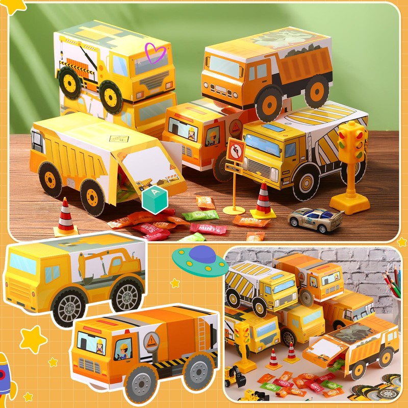 VioraWhite 30 Pcs Construction Themed Party Boxes Construction Truck Treat