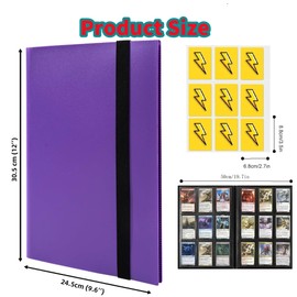 Trading Card Album Binder 9 Pocket,20 Sleeves 450 Cards with Elastic Strap Prevent Fits Card from Falling,Cards Holder Album Folder for Game,Baseball,Soccer,Basketball (Purple)