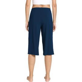 LazyCozy - Pantalones de pijama capri para mujer, viscosa hecha de bambú, pantalones de descanso suaves, ropa de dormir ligera, Azul Tinta*, S